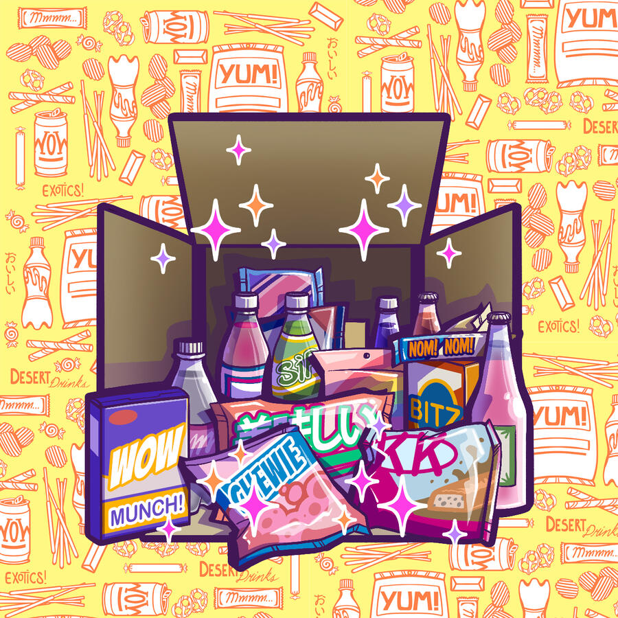 Platinum Subscription Box spot illustration plus snack themed wallpaper - Desert Drinks